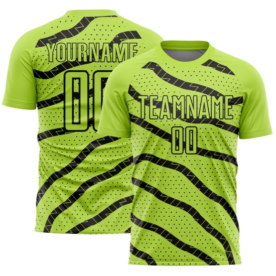 Custom Neon Green Black Lines And Dots Sublimation Soccer Uniform Jersey Custom Neon Green Black Lines And Dots Sublimation Soccer Uniform Jersey
