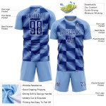 Custom Light Blue Royal-White Lines Sublimation Soccer Uniform Jersey Custom Light Blue Royal-White Lines Sublimation Soccer Uniform Jersey