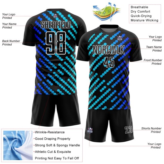 Custom Black Sky Blue-Royal Lines Sublimation Soccer Uniform Jersey Custom Black Sky Blue-Royal Lines Sublimation Soccer Uniform Jersey