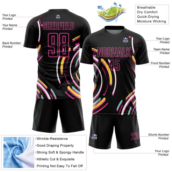 Custom Black Pink Lines Sublimation Soccer Uniform Jersey Custom Black Pink Lines Sublimation Soccer Uniform Jersey