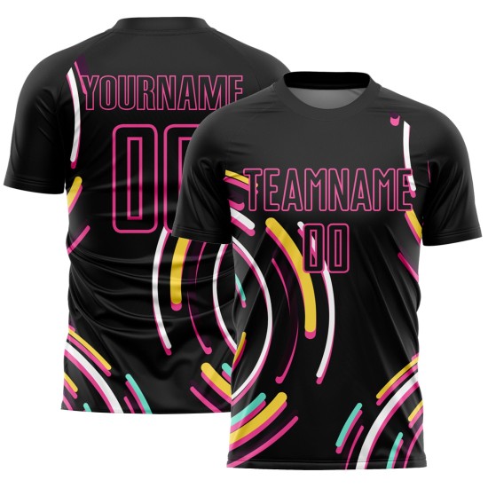 Custom Black Pink Lines Sublimation Soccer Uniform Jersey Custom Black Pink Lines Sublimation Soccer Uniform Jersey