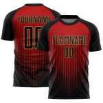 Custom Black Red-Old Gold Lines Sublimation Soccer Uniform Jersey Custom Black Red-Old Gold Lines Sublimation Soccer Uniform Jersey