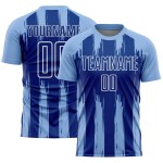 Custom Light Blue Royal-White Abstract Stripes Sublimation Soccer Uniform Jersey Custom Light Blue Royal-White Abstract Stripes Sublimation Soccer Uniform Jersey