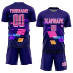 Custom Dark Purple Pink-White Geometric Shapes Sublimation Soccer Uniform Jersey Custom Dark Purple Pink-White Geometric Shapes Sublimation Soccer Uniform Jersey