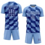 Custom Light Blue Royal-White Lines Sublimation Soccer Uniform Jersey Custom Light Blue Royal-White Lines Sublimation Soccer Uniform Jersey