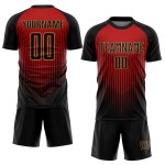 Custom Black Red-Old Gold Lines Sublimation Soccer Uniform Jersey Custom Black Red-Old Gold Lines Sublimation Soccer Uniform Jersey