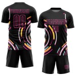 Custom Black Pink Lines Sublimation Soccer Uniform Jersey Custom Black Pink Lines Sublimation Soccer Uniform Jersey