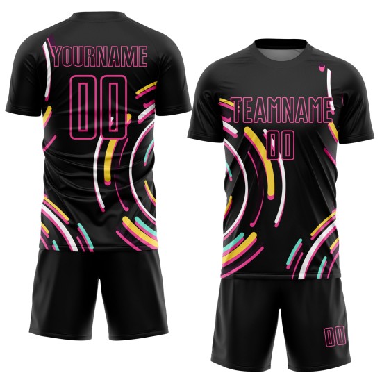 Custom Black Pink Lines Sublimation Soccer Uniform Jersey Custom Black Pink Lines Sublimation Soccer Uniform Jersey