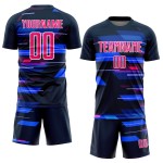 Custom Navy Pink-White Geometric Shapes Sublimation Soccer Uniform Jersey Custom Navy Pink-White Geometric Shapes Sublimation Soccer Uniform Jersey